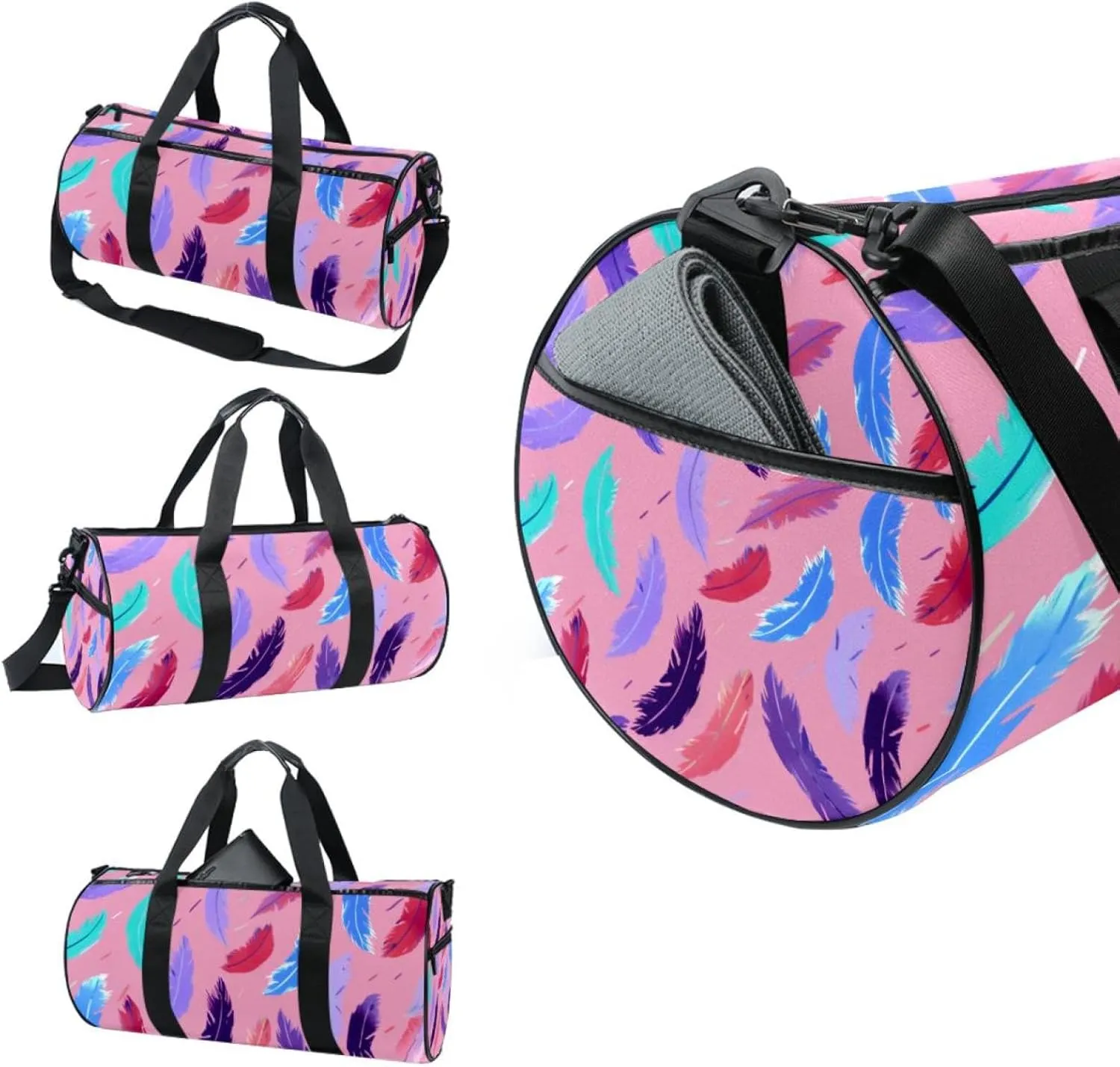 Weekender Travel Bag,Small Gym Bag,Colored Feather,Gym Duffle Bag