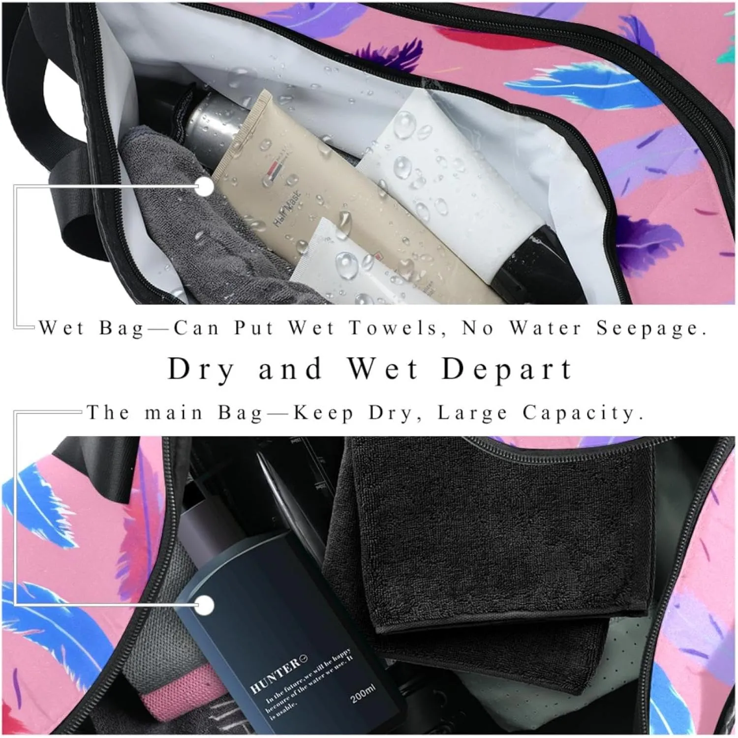 Weekender Travel Bag,Small Gym Bag,Colored Feather,Gym Duffle Bag