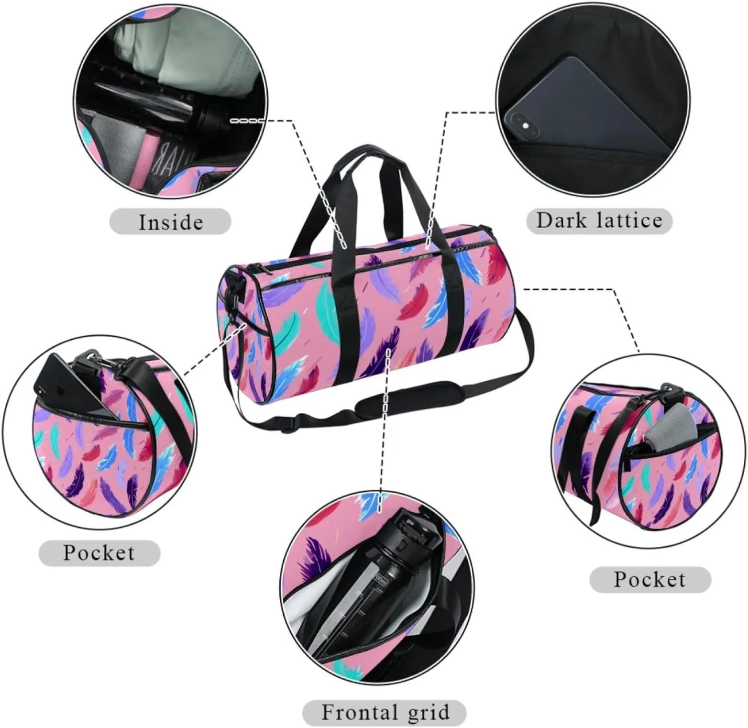 Weekender Travel Bag,Small Gym Bag,Colored Feather,Gym Duffle Bag
