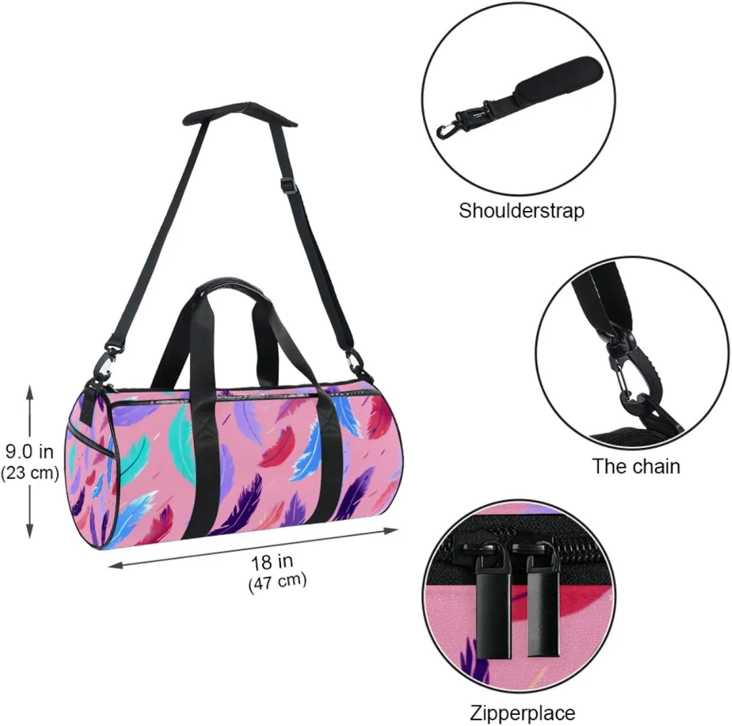 Weekender Travel Bag,Small Gym Bag,Colored Feather,Gym Duffle Bag