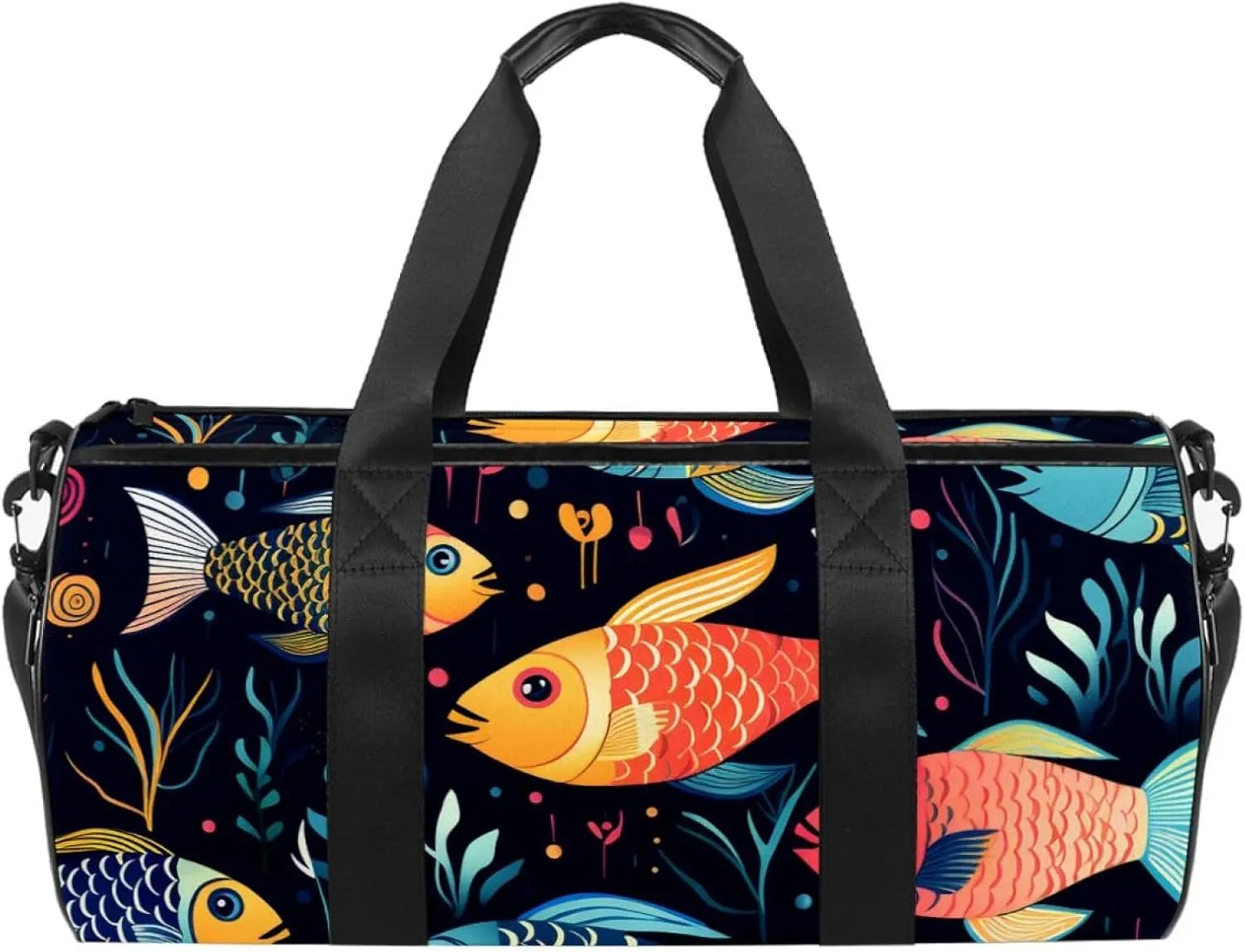 Weekender Travel Bag,Small Gym Bag,Colorful Fish Sea Floral,Gym Duffle Bag