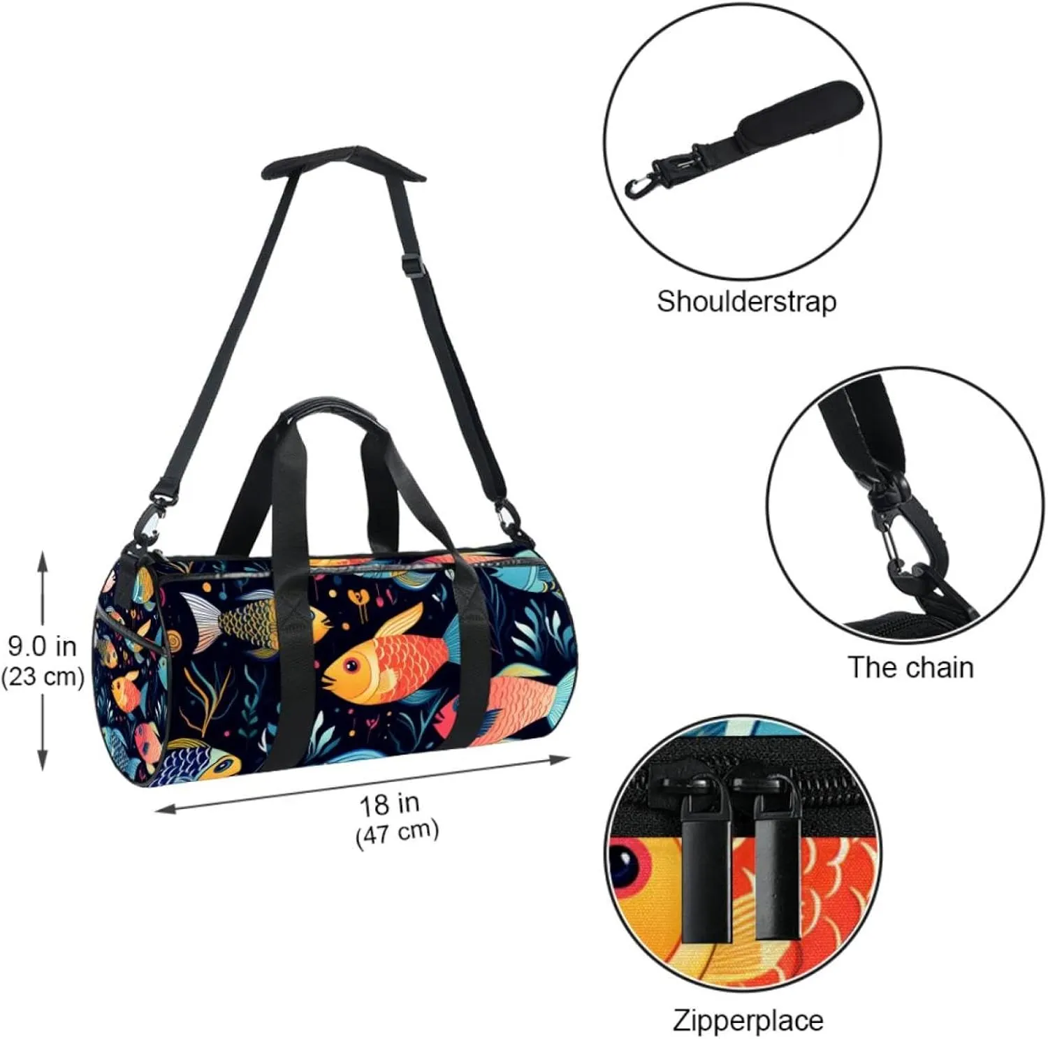 Weekender Travel Bag,Small Gym Bag,Colorful Fish Sea Floral,Gym Duffle Bag