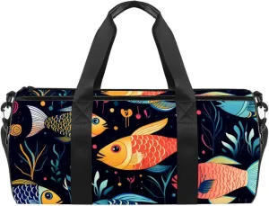 Weekender Travel Bag,Small Gym Bag,Colorful Fish Sea Floral,Gym Duffle Bag