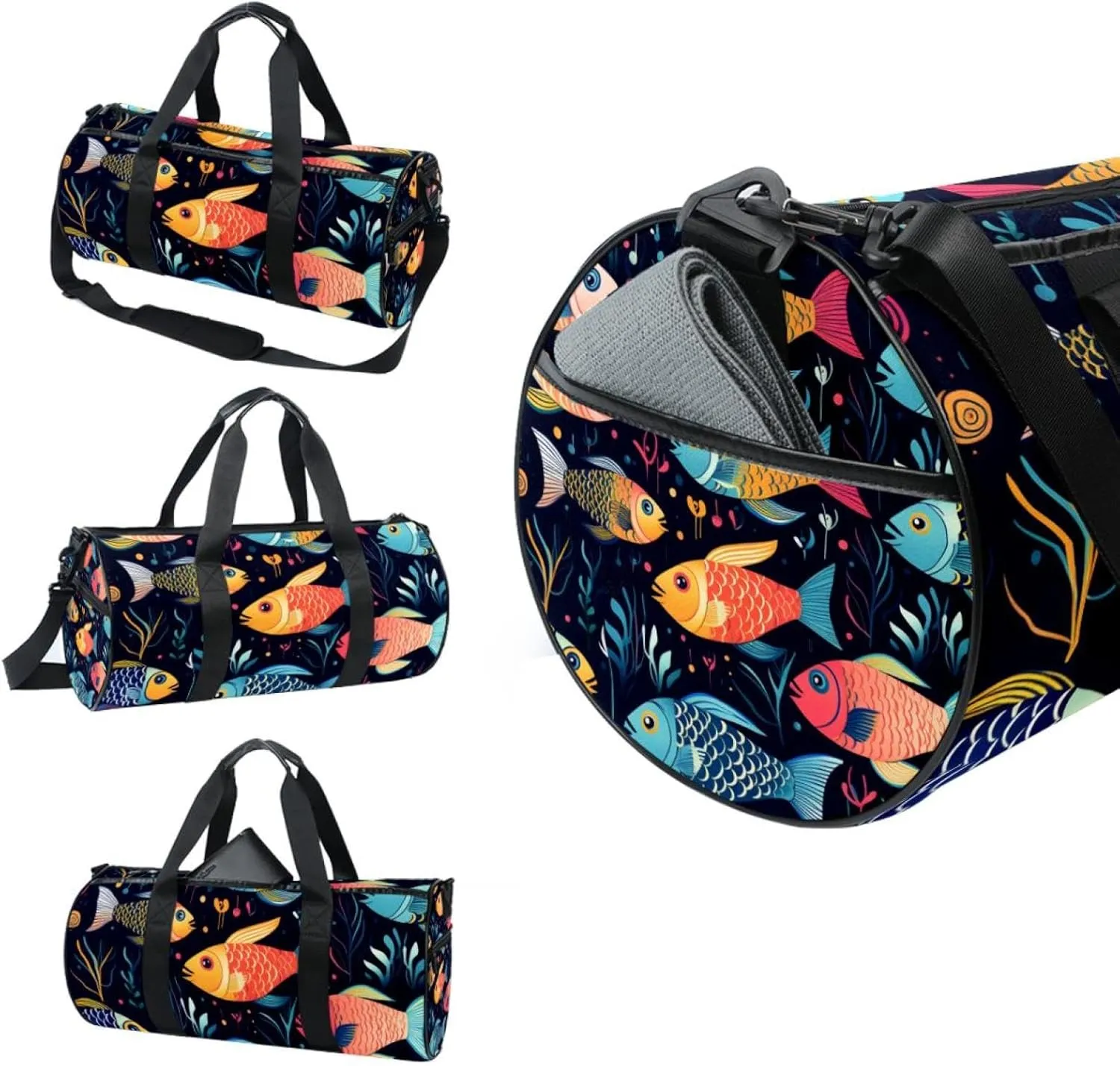 Weekender Travel Bag,Small Gym Bag,Colorful Fish Sea Floral,Gym Duffle Bag