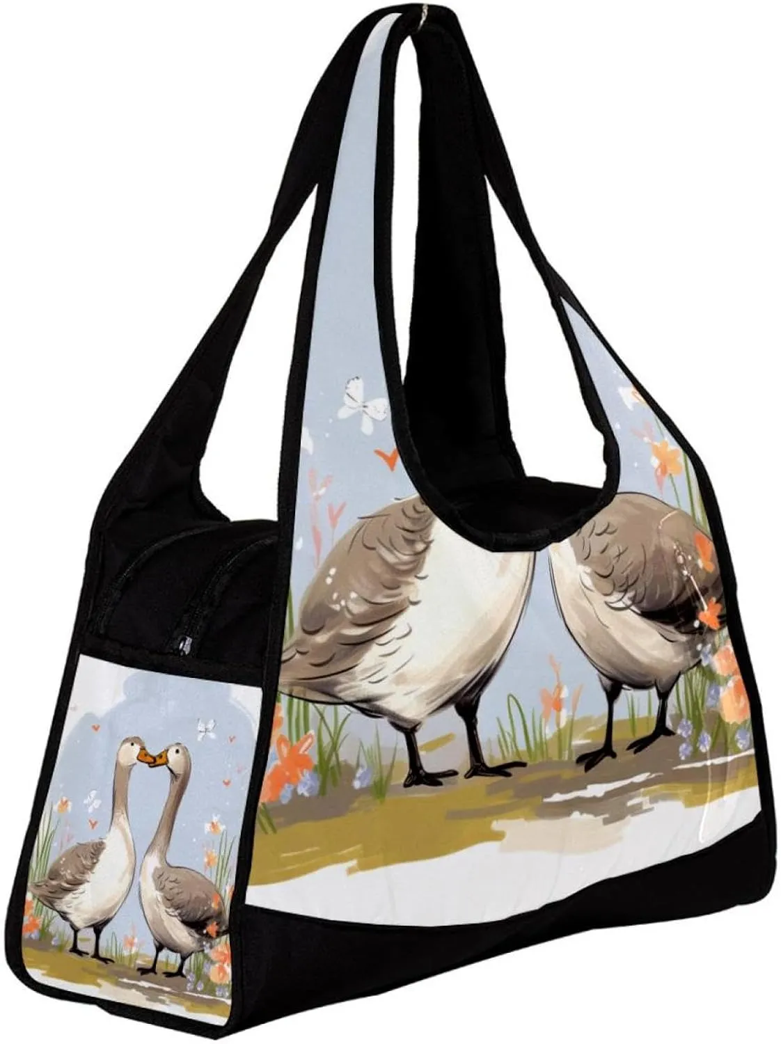 Weekender Travel Bag,Small Gym Bag,Couple Flower Goose,Gym Duffle Bag
