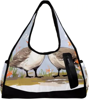 Weekender Travel Bag,Small Gym Bag,Couple Flower Goose,Gym Duffle Bag