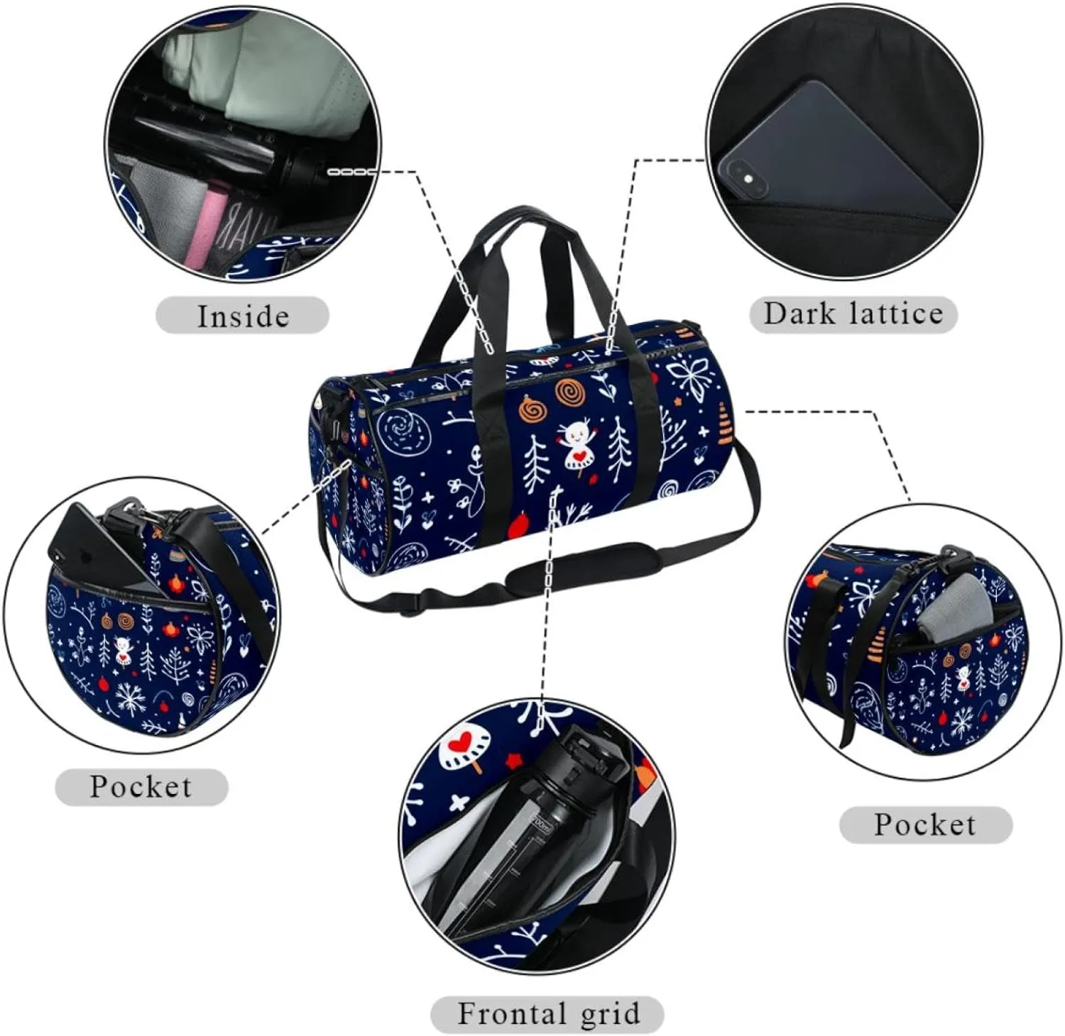 Weekender Travel Bag,Small Gym Bag,Deer Snowflake Angle Christmas,Gym Duffle Bag