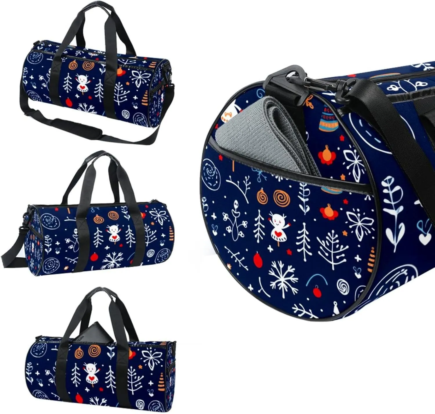 Weekender Travel Bag,Small Gym Bag,Deer Snowflake Angle Christmas,Gym Duffle Bag