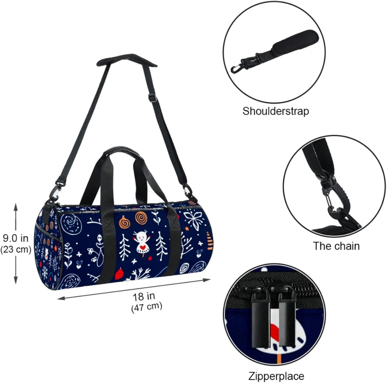 Weekender Travel Bag,Small Gym Bag,Deer Snowflake Angle Christmas,Gym Duffle Bag