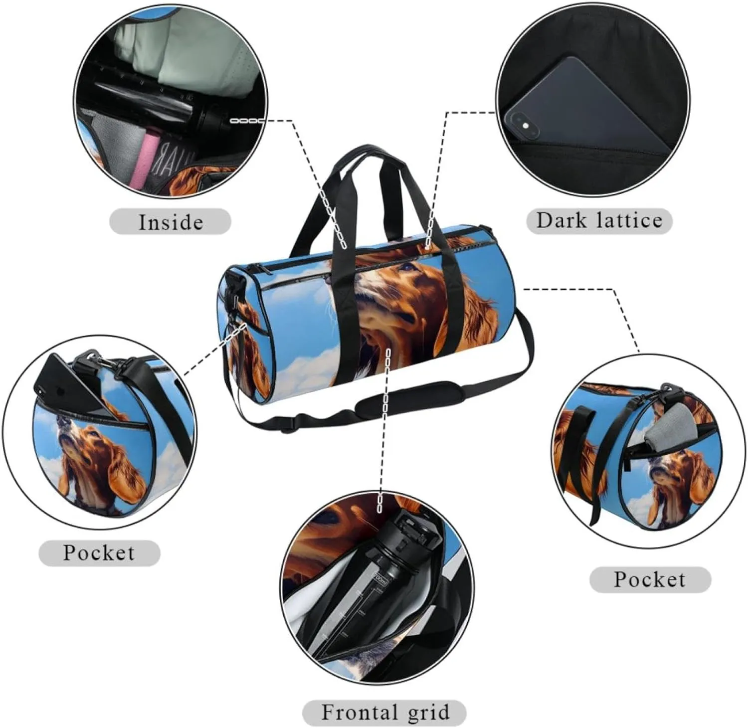 Weekender Travel Bag,Small Gym Bag,Dog and Sky,Gym Duffle Bag