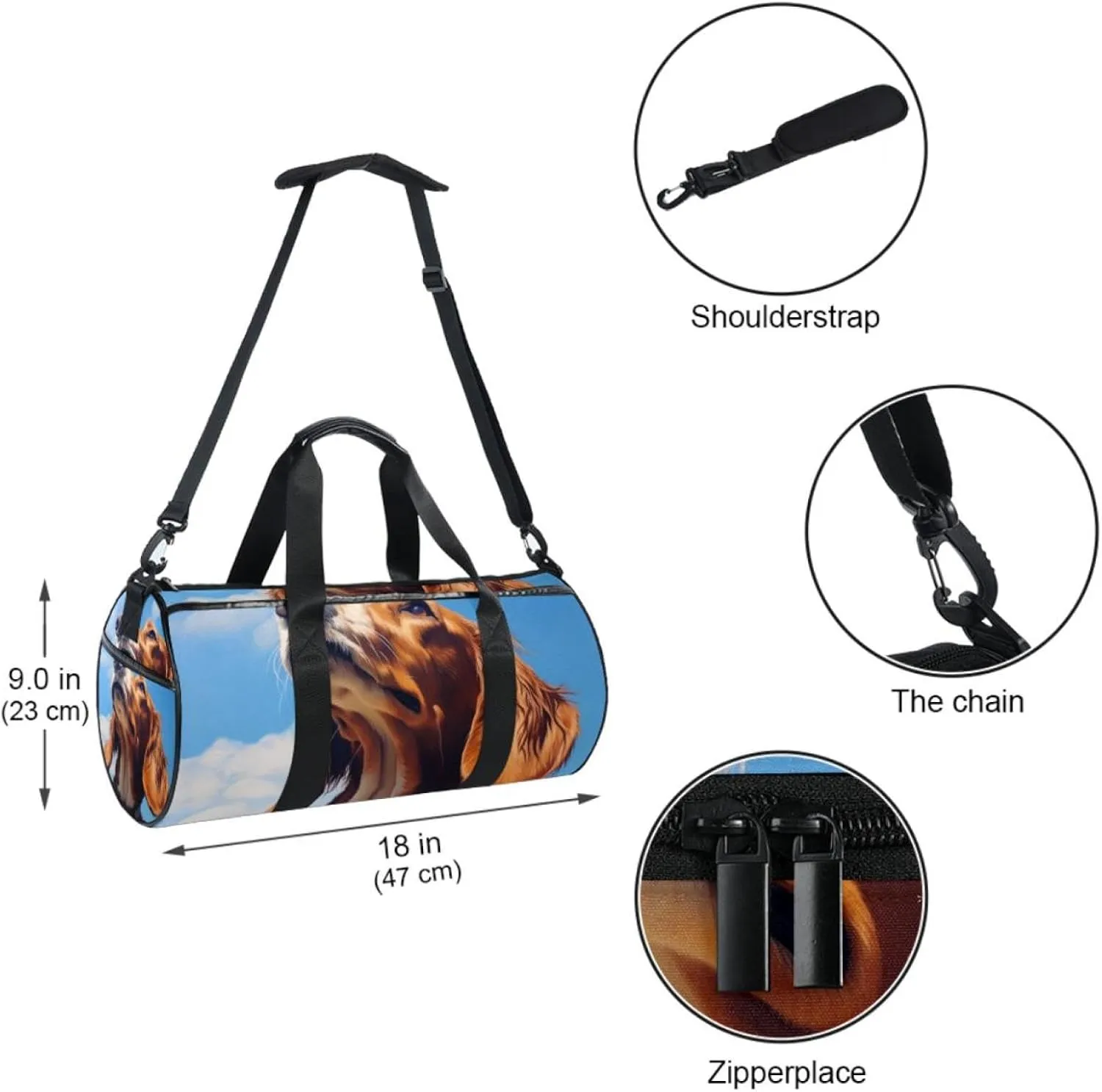 Weekender Travel Bag,Small Gym Bag,Dog and Sky,Gym Duffle Bag