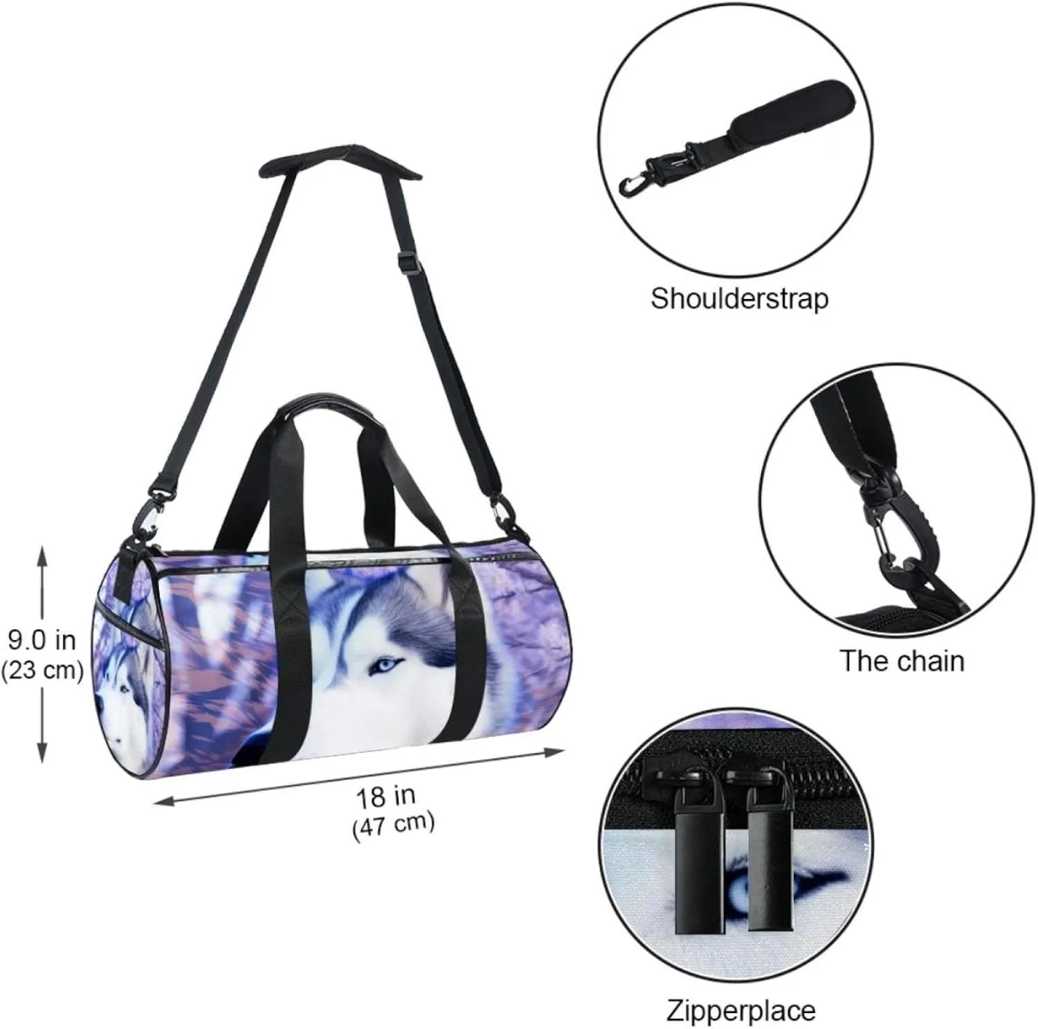 Weekender Travel Bag,Small Gym Bag,Dog Animal Wolf,Gym Duffle Bag