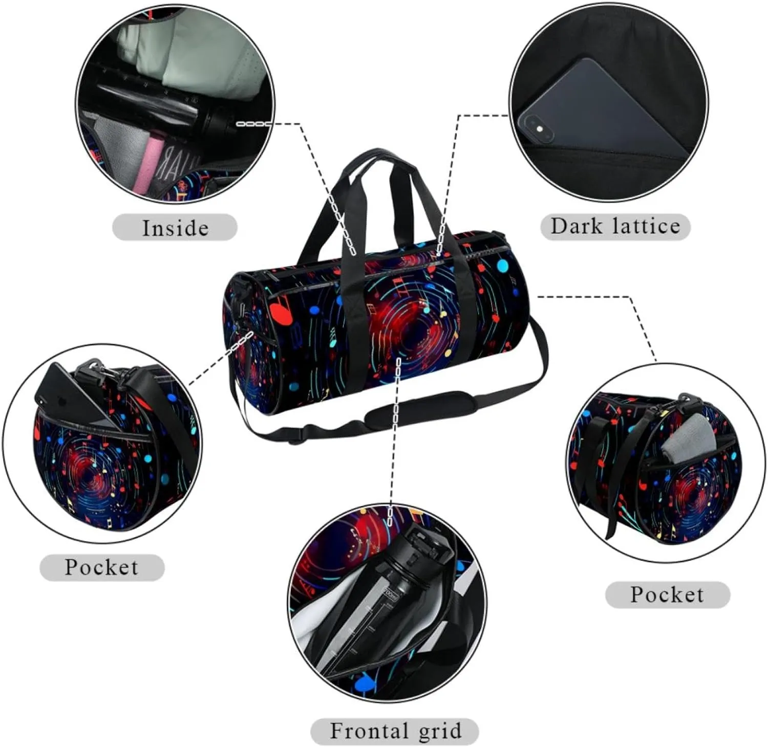 Weekender Travel Bag,Small Gym Bag,Fantastic Colorful Music Note,Gym Duffle Bag