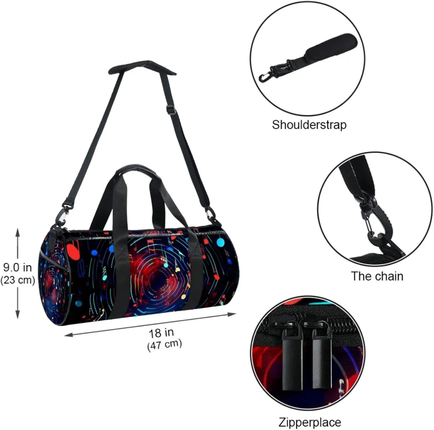 Weekender Travel Bag,Small Gym Bag,Fantastic Colorful Music Note,Gym Duffle Bag