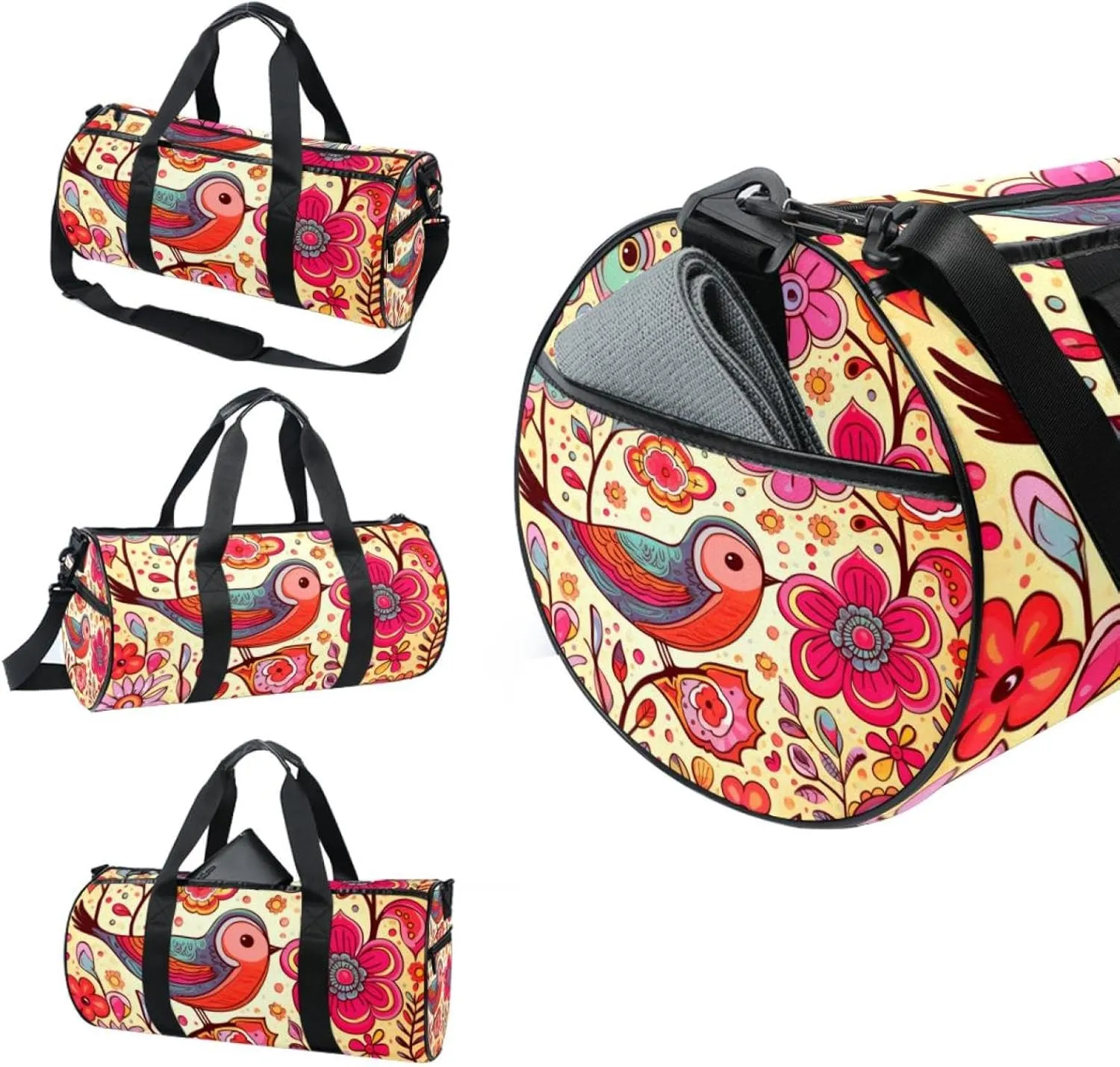 Weekender Travel Bag,Small Gym Bag,Flower Heart Bird Butterfly Spring,Gym Duffle Bag
