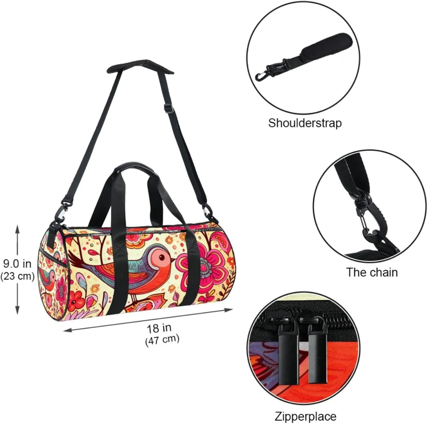 Weekender Travel Bag,Small Gym Bag,Flower Heart Bird Butterfly Spring,Gym Duffle Bag
