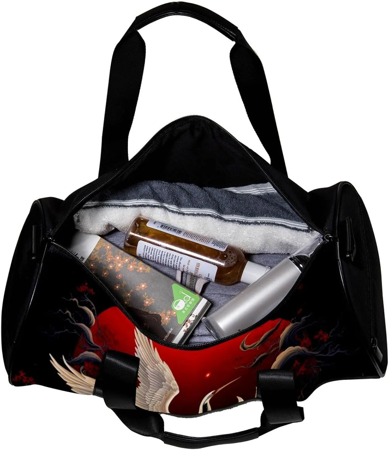 Weekender Travel Bag,Small Gym Bag,Full Moon Japanese Crane,Gym Duffle Bag