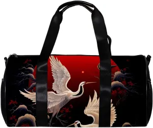 Weekender Travel Bag,Small Gym Bag,Full Moon Japanese Crane,Gym Duffle Bag