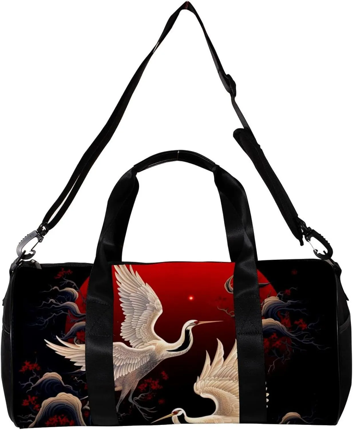 Weekender Travel Bag,Small Gym Bag,Full Moon Japanese Crane,Gym Duffle Bag