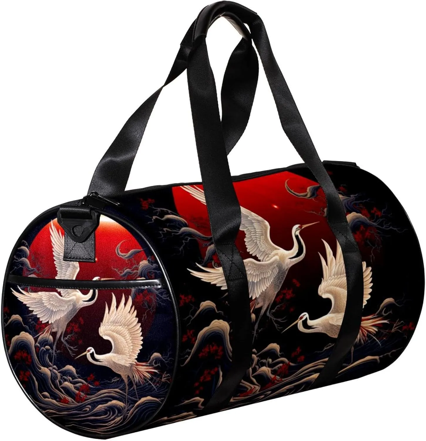 Weekender Travel Bag,Small Gym Bag,Full Moon Japanese Crane,Gym Duffle Bag