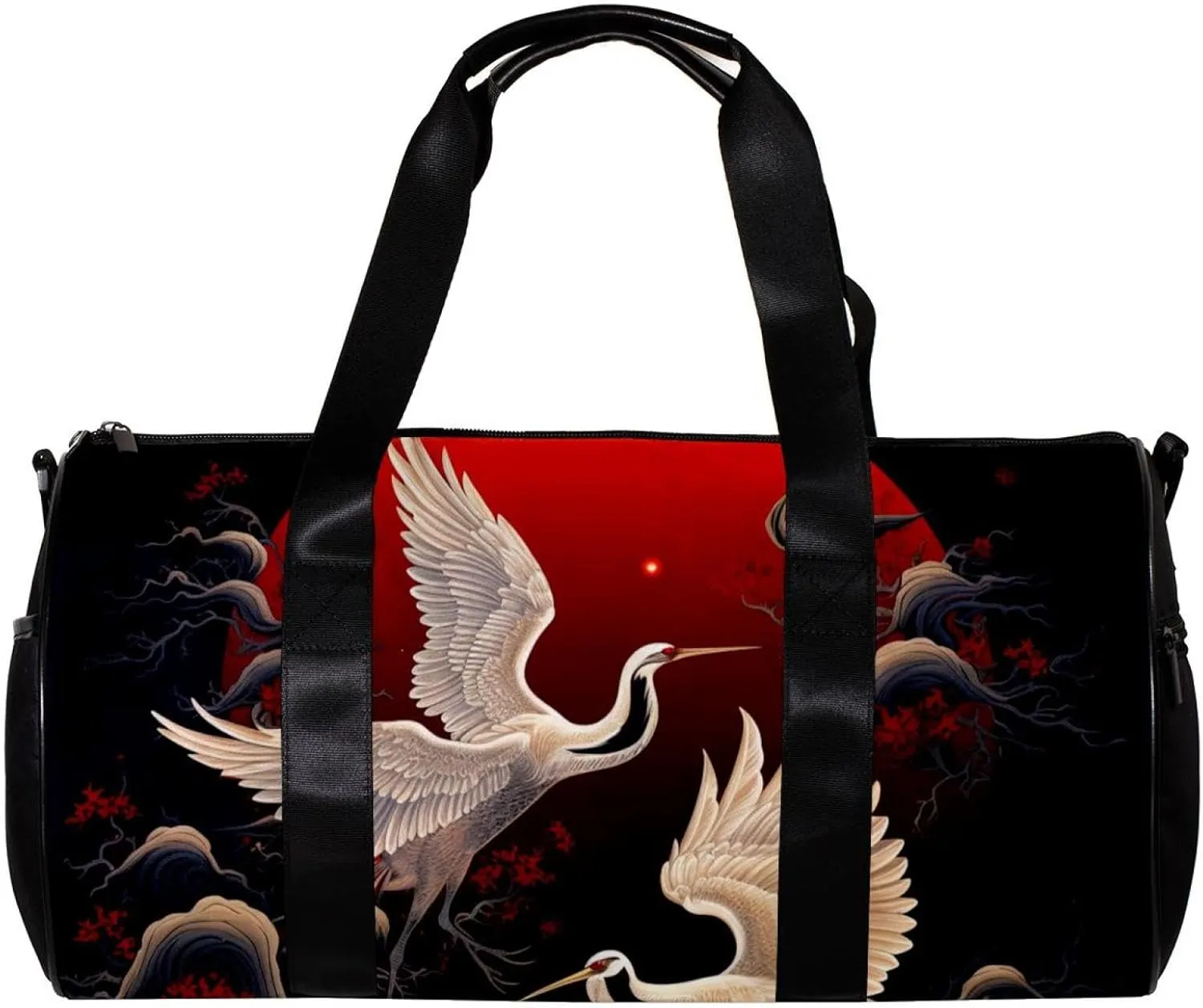 Weekender Travel Bag,Small Gym Bag,Full Moon Japanese Crane,Gym Duffle Bag