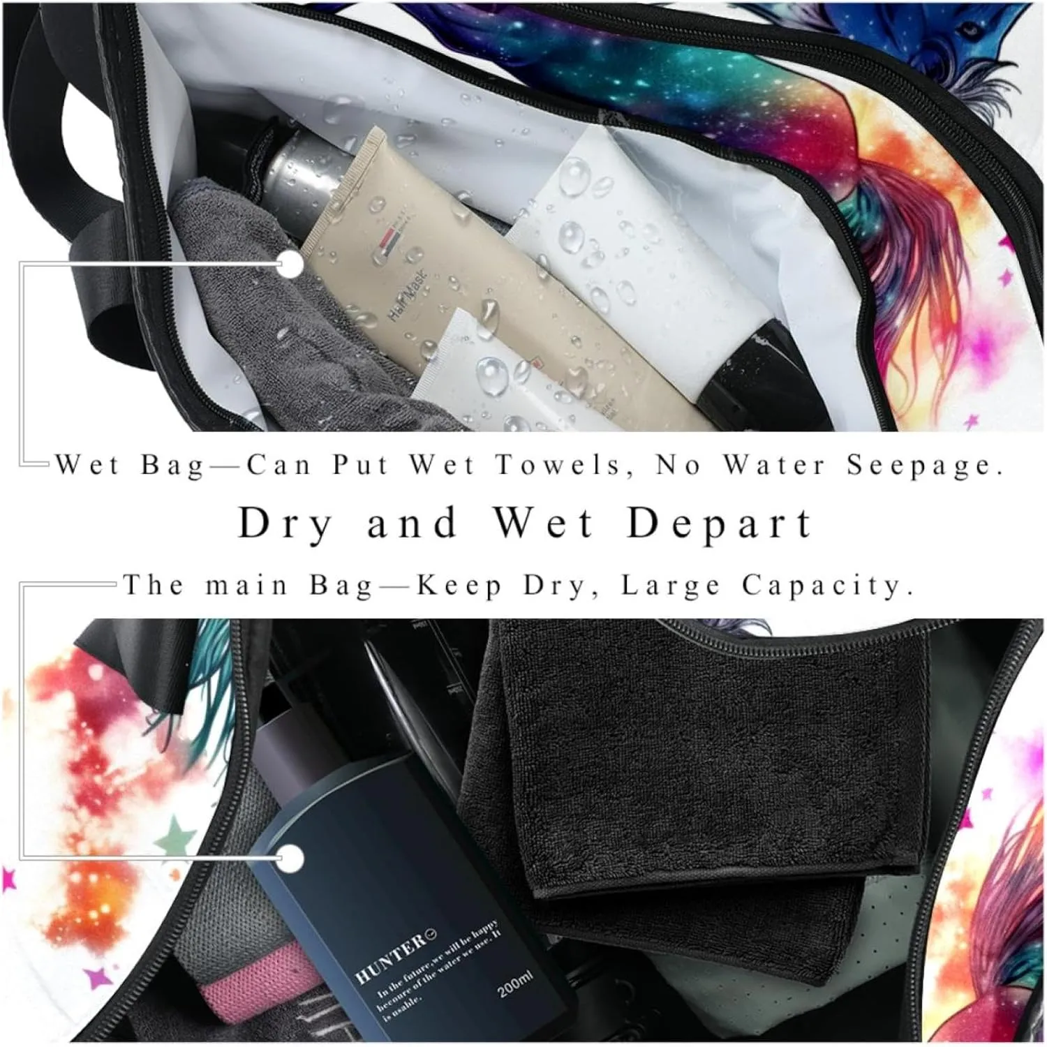Weekender Travel Bag,Small Gym Bag,Watercolor Rainbow Animal Unicorn,Gym Duffle Bag