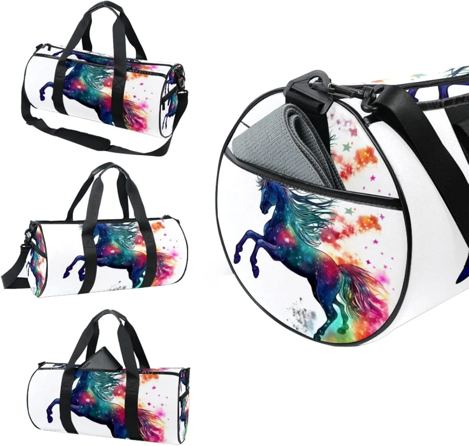 Weekender Travel Bag,Small Gym Bag,Watercolor Rainbow Animal Unicorn,Gym Duffle Bag