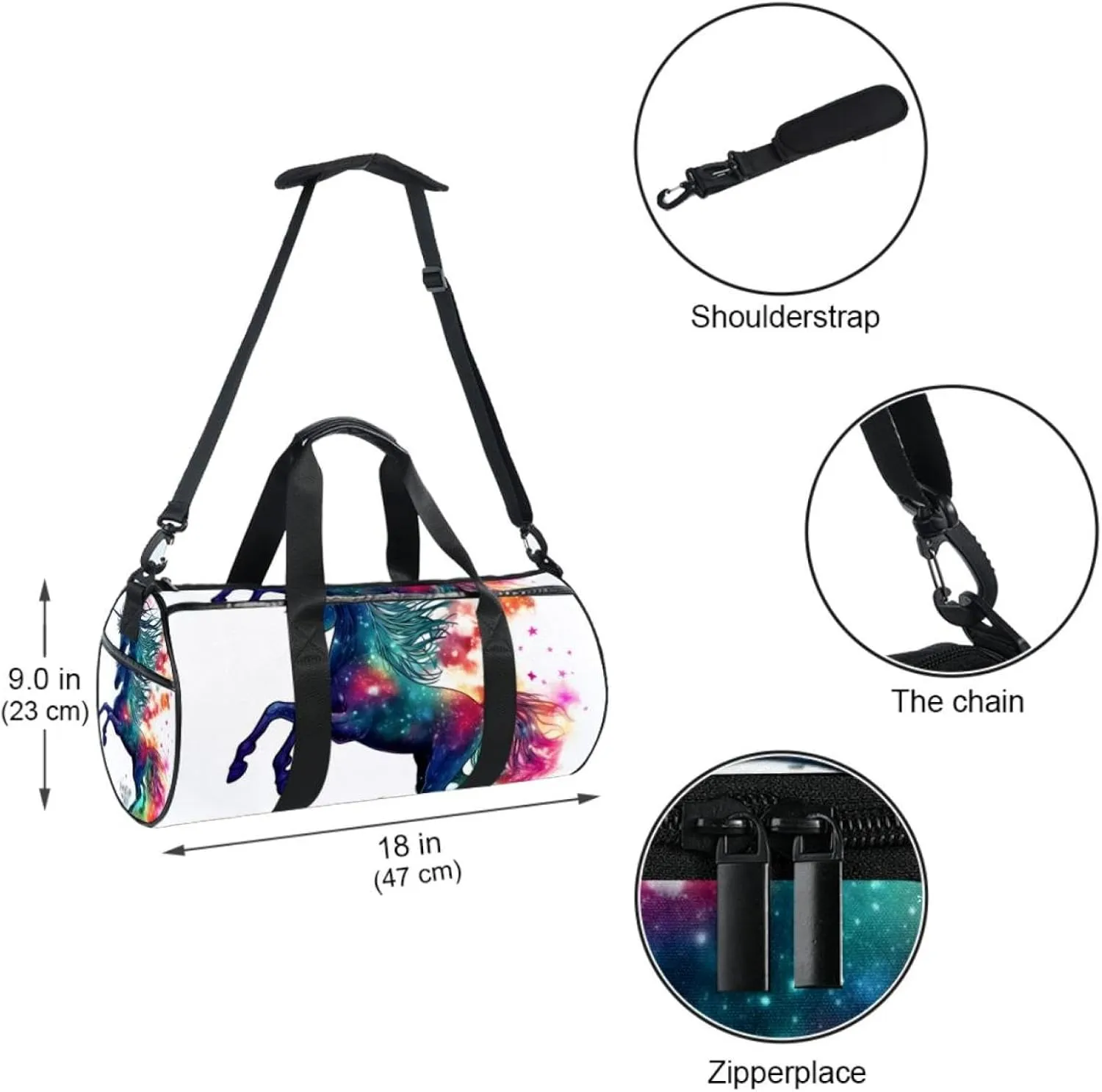 Weekender Travel Bag,Small Gym Bag,Watercolor Rainbow Animal Unicorn,Gym Duffle Bag