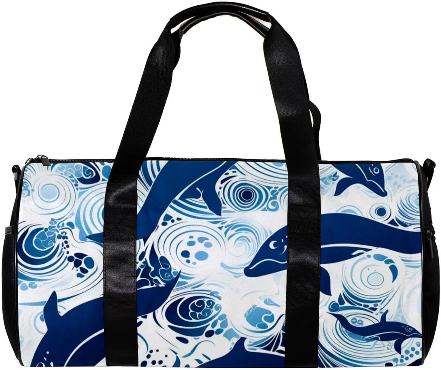 Weekender Travel Bag,Small Gym Bag,Whales Sea Waves Floral,Gym Duffle Bag
