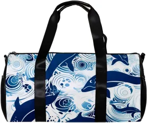 Weekender Travel Bag,Small Gym Bag,Whales Sea Waves Floral,Gym Duffle Bag