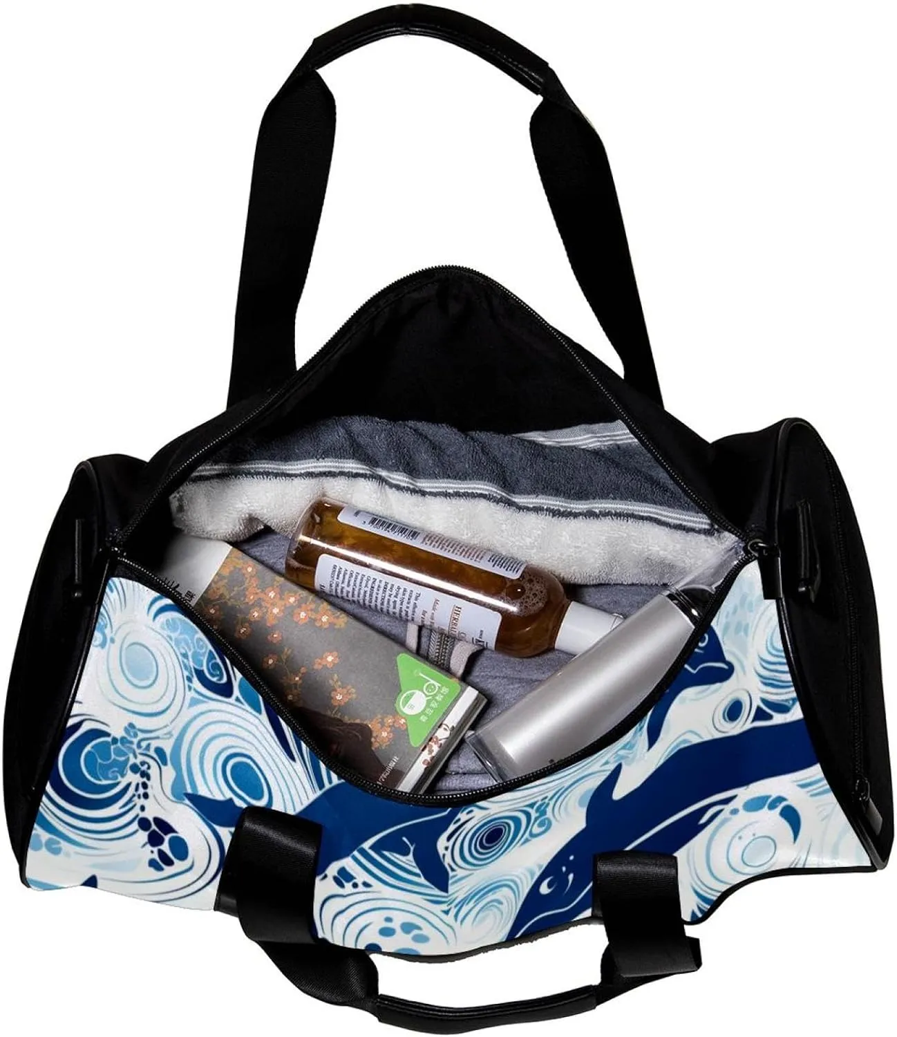 Weekender Travel Bag,Small Gym Bag,Whales Sea Waves Floral,Gym Duffle Bag