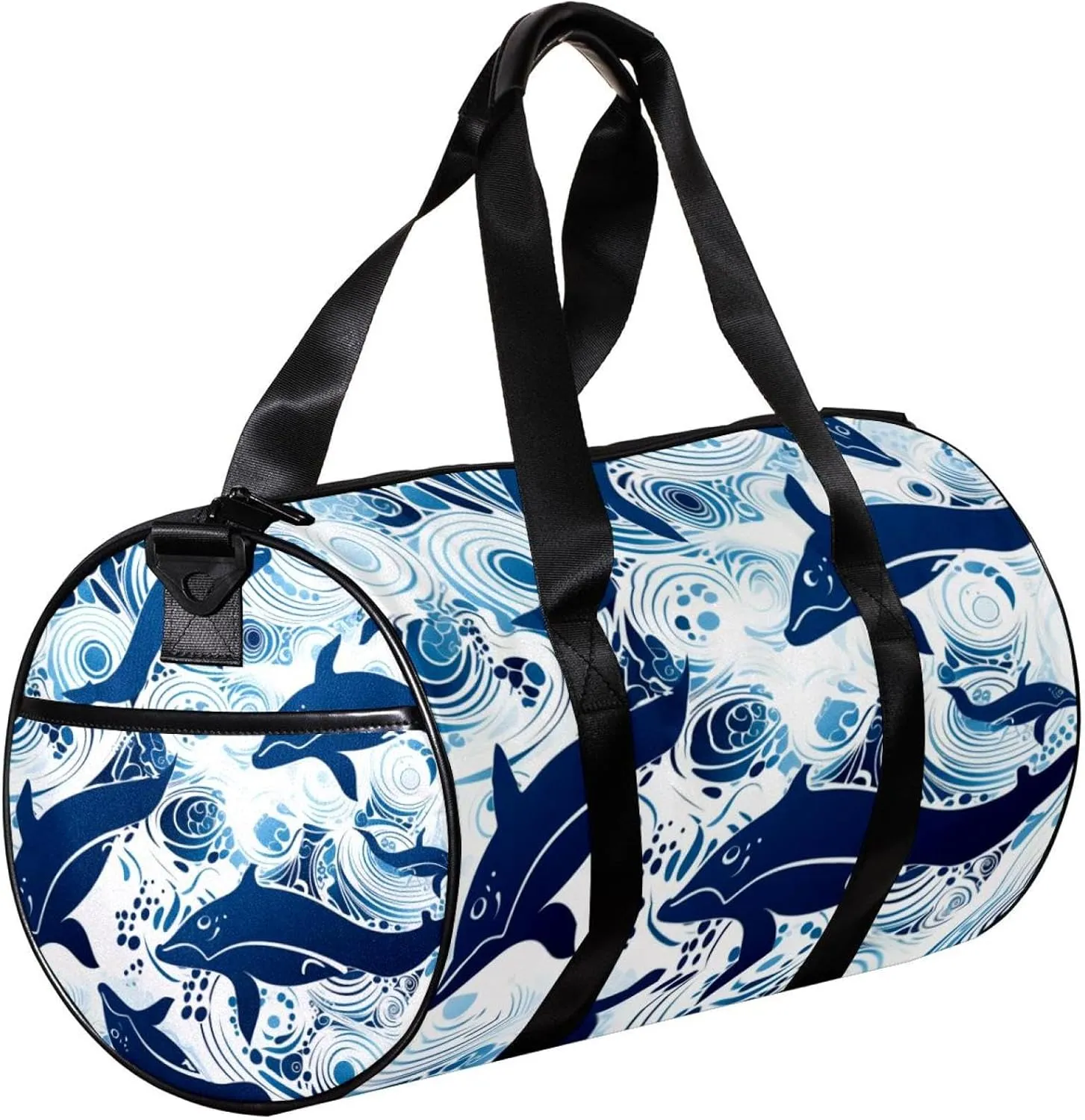 Weekender Travel Bag,Small Gym Bag,Whales Sea Waves Floral,Gym Duffle Bag