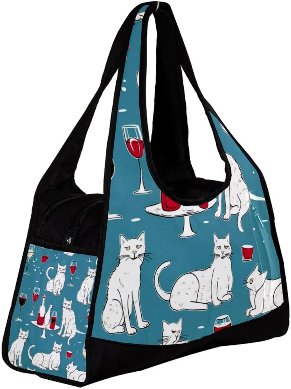 Weekender Travel Bag,Small Gym Bag,Wine Glass Red Wine Cats,Gym Duffle Bag