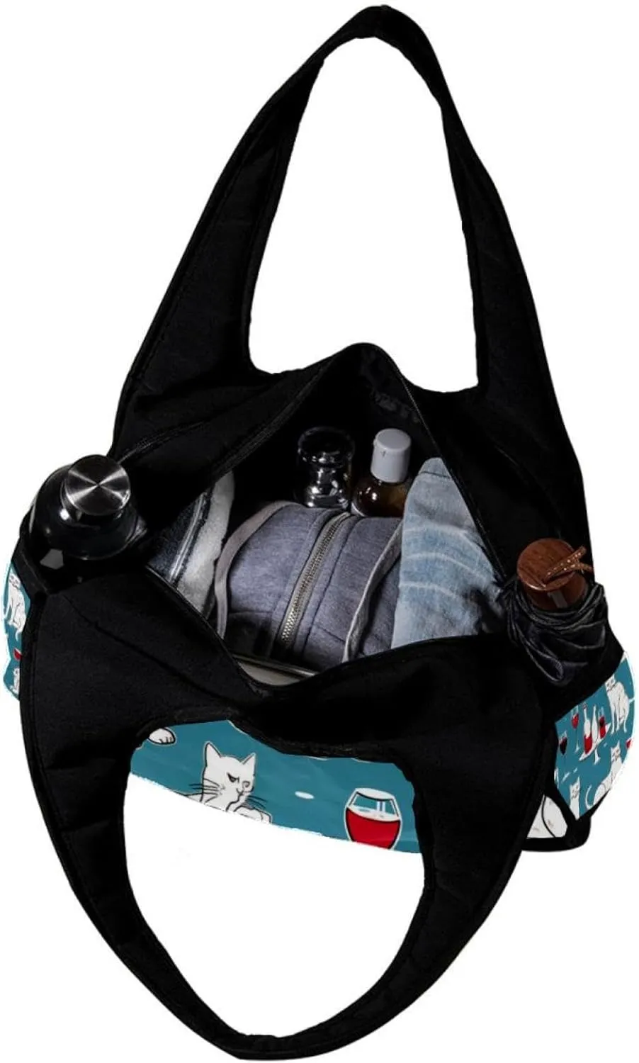 Weekender Travel Bag,Small Gym Bag,Wine Glass Red Wine Cats,Gym Duffle Bag