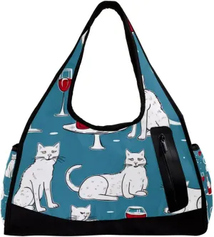 Weekender Travel Bag,Small Gym Bag,Wine Glass Red Wine Cats,Gym Duffle Bag