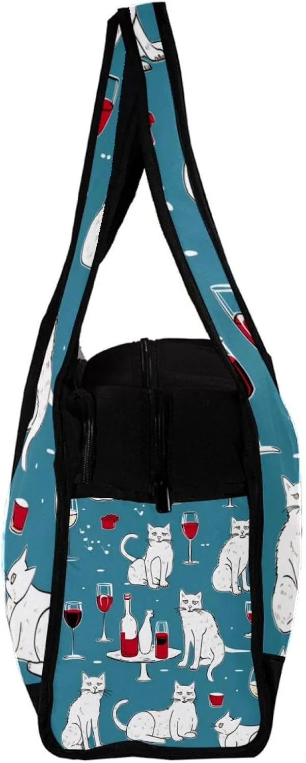 Weekender Travel Bag,Small Gym Bag,Wine Glass Red Wine Cats,Gym Duffle Bag