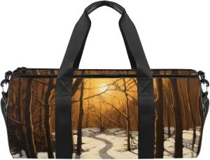 Weekender Travel Bag,Small Gym Bag,Winter Forest Tree Path,Gym Duffle Bag