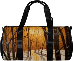 Weekender Travel Bag,Small Gym Bag,Winter Forest Tree Path,Gym Duffle Bag