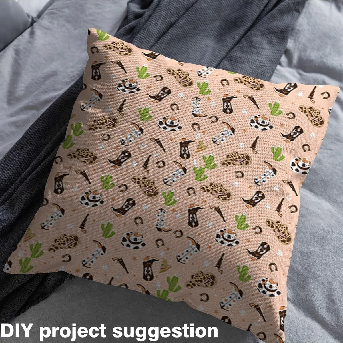 Western Cowboy Fabric by The Yard 1 Yard Cactus Decorative Waterproof Outdoor Fabric for Chairs Sofa Couch Western Decor Stars Upholstery Fabric Waterproof DIY Reupholstery Fabric