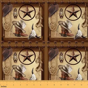 Western Cowboy Fabric by The Yard - 1 Yard Rustic Texas Star Decorative Waterproof Fabric for Boots, Upholstery, Chairs, Horseshoes, Vintage Outdoor Use