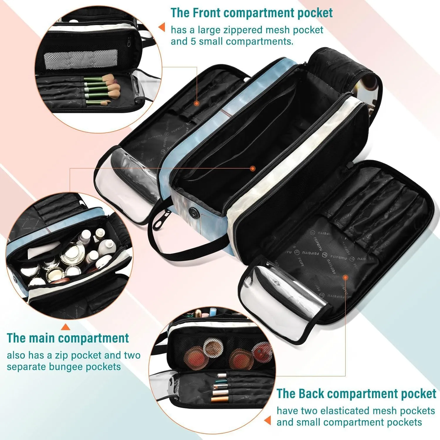 White Aircraft Take Off Runway in Daylight Sunrise Women's Portable Makeup Bag with Handle, Cosmetic Bag, Travel Cosmetic Bag Durable Toiletry Storage Organizer 11 x 7 x 5.7 inch