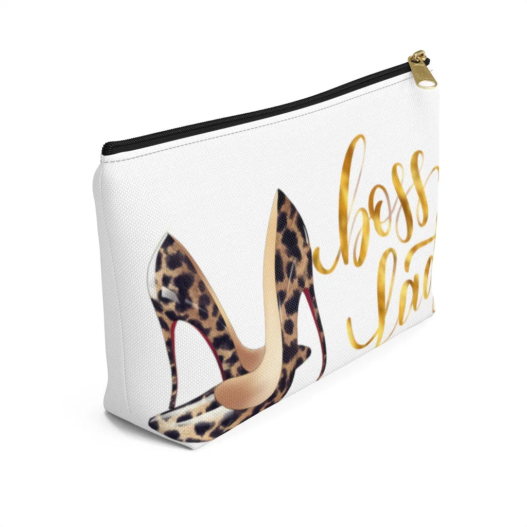 White & Gold Boss Lady  Makeup & Accessory Pouch w T-bottom