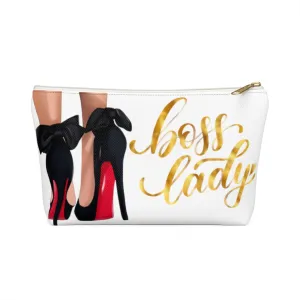 White & Gold Boss Lady  Makeup & Accessory Pouch w T-bottom