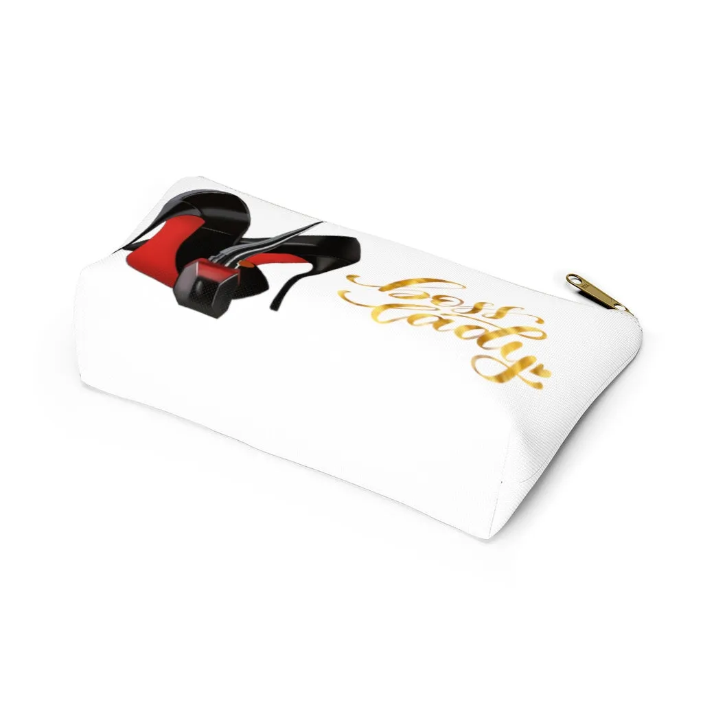 White & Gold Boss Lady  Makeup & Accessory Pouch w T-bottom