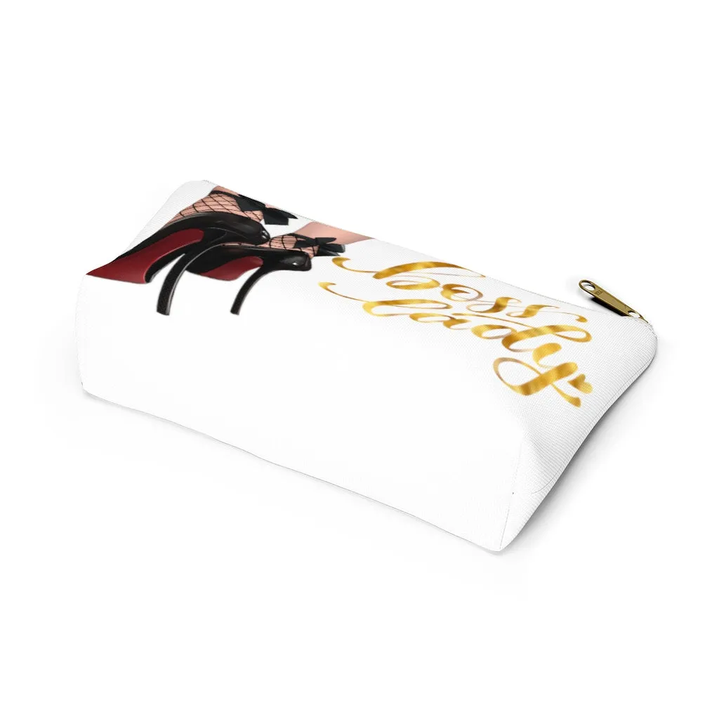 White & Gold Boss Lady  Makeup & Accessory Pouch w T-bottom