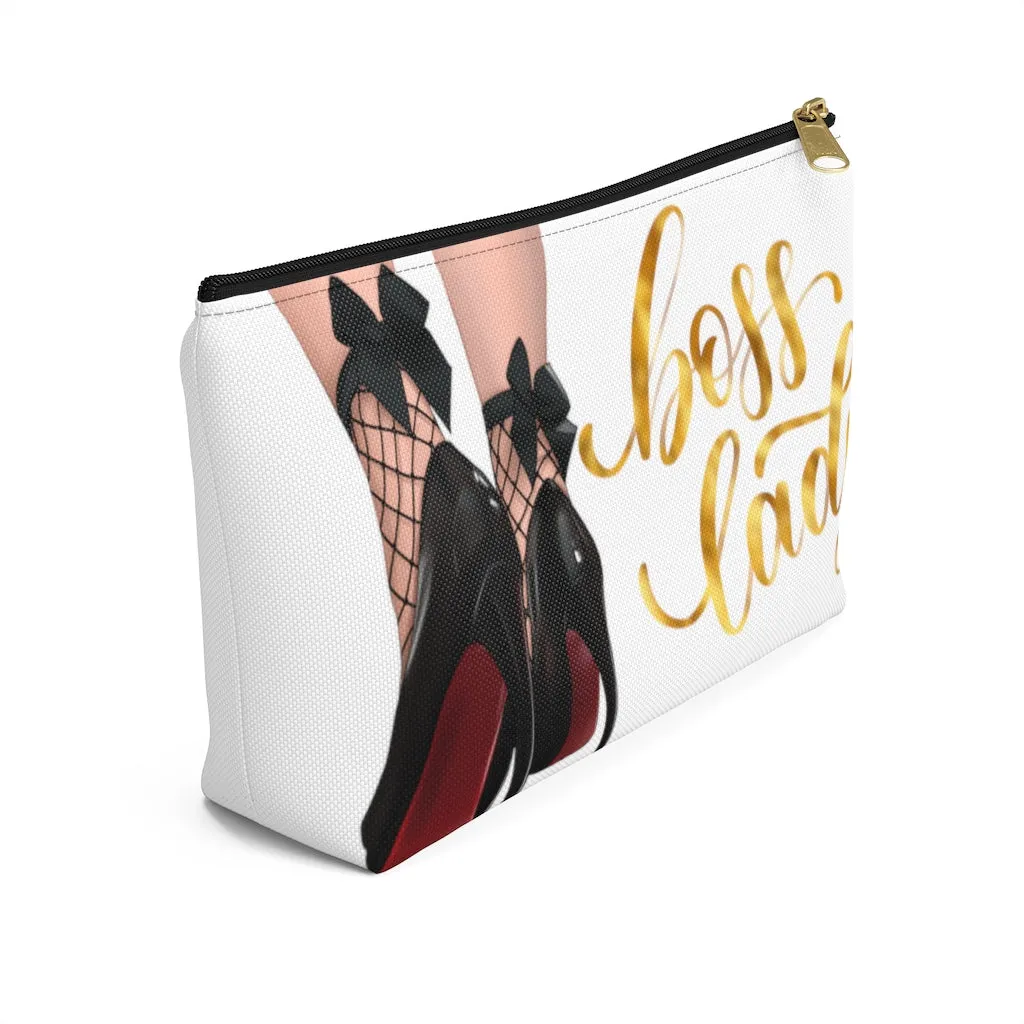 White & Gold Boss Lady  Makeup & Accessory Pouch w T-bottom