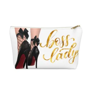 White & Gold Boss Lady  Makeup & Accessory Pouch w T-bottom