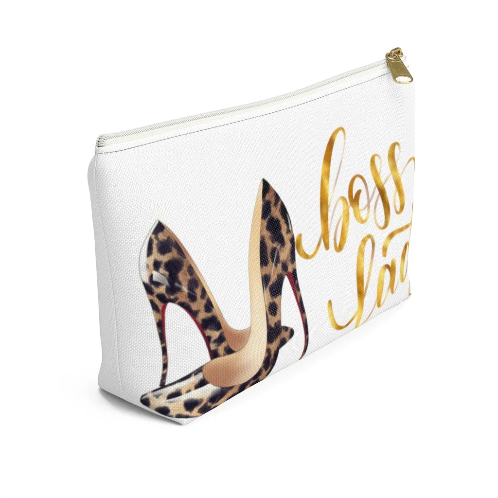 White & Gold Boss Lady  Makeup & Accessory Pouch w T-bottom