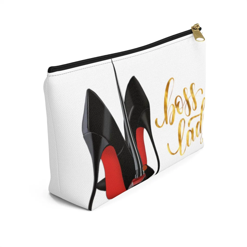 White & Gold Boss Lady  Makeup & Accessory Pouch w T-bottom