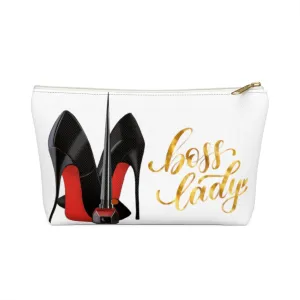 White & Gold Boss Lady  Makeup & Accessory Pouch w T-bottom